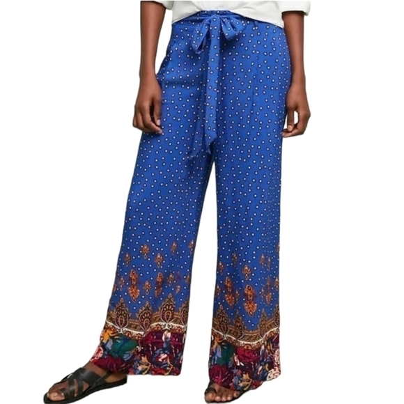 Anthropologie Ett:twa Bohemian Floral Hem Wide-leg Pants - Picture 3 of 16